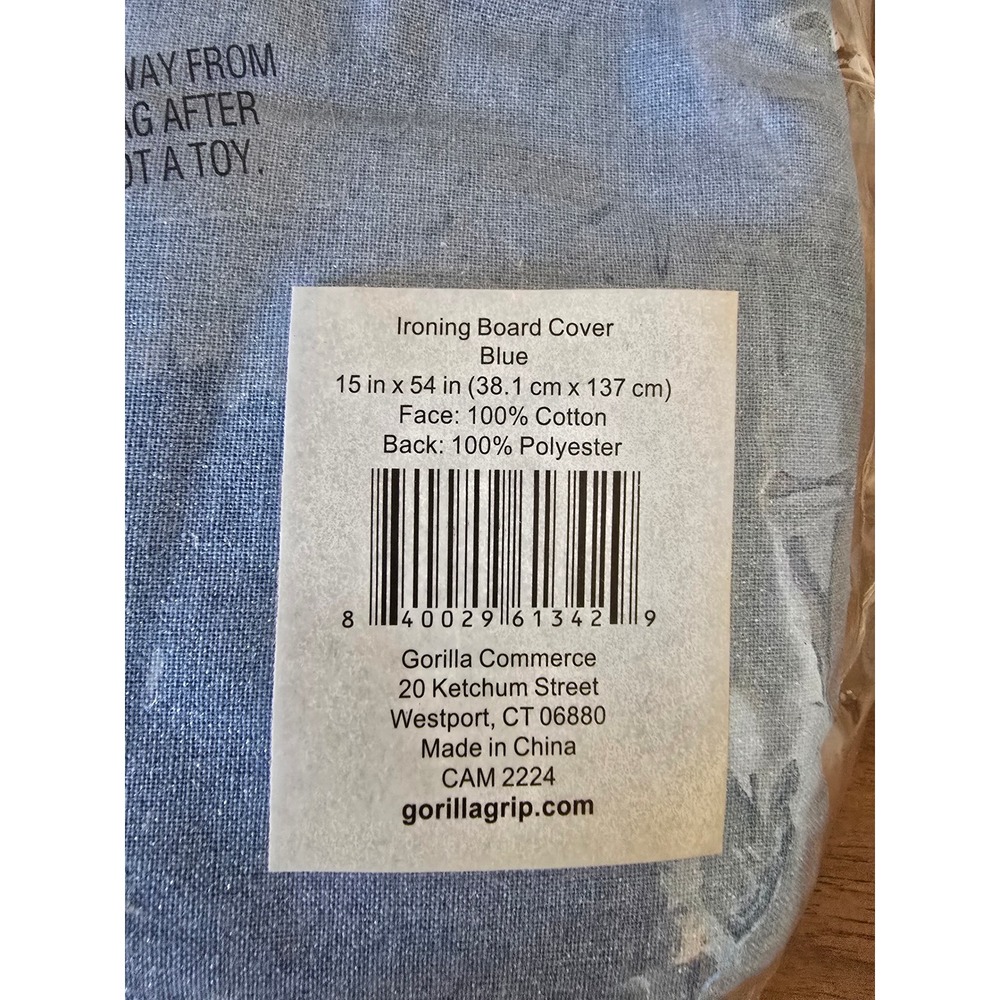 Gorilla Grip Ironing Board Cover Blue 15" x 54" New Cotton Cover - Picture 4 of 4